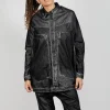 Oversized Longline Jacket in Black Flock