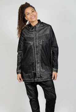 Oversized Longline Jacket in Black Flock