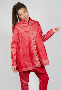 Oversized Longline Jacket in Cardinal Flock