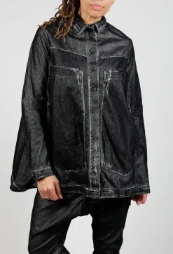 Oversized Longline Jacket in Black Flock