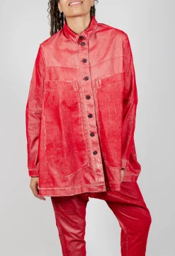 Oversized Longline Jacket in Cardinal Flock