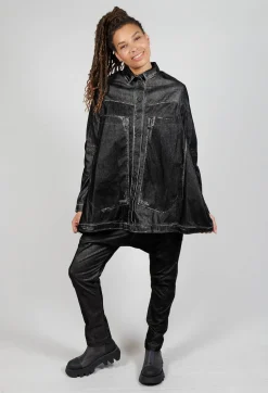Oversized Longline Jacket in Black Flock