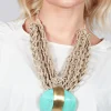 Oversized Necklace with Multiple Strings with Teal Pendant