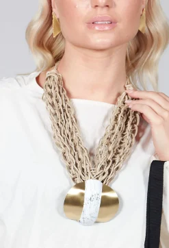Oversized Necklace with Multiple Strings with Gold Pendant
