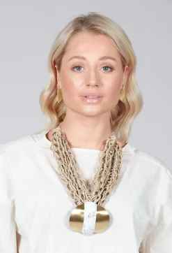 Oversized Necklace with Multiple Strings with Gold Pendant