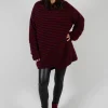 Oversized Pull Over in Striped Black and Merlot