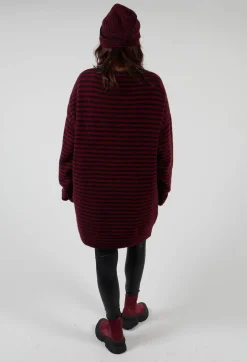 Oversized Pull Over in Striped Black and Merlot