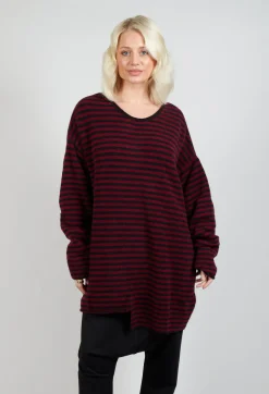 Oversized Pull Over in Striped Black and Merlot