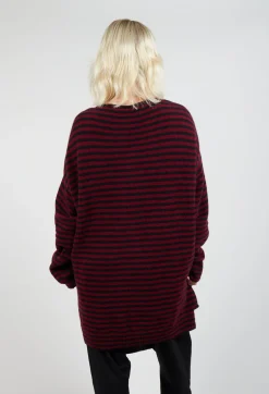 Oversized Pull Over in Striped Black and Merlot