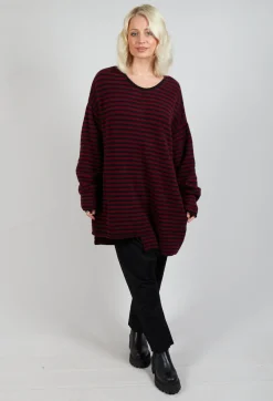 Oversized Pull Over in Striped Black and Merlot