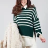 Oversized Pull with Green and Ecru Stripes
