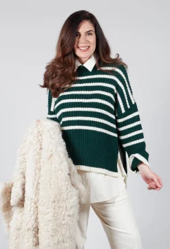 Oversized Pull with Green and Ecru Stripes
