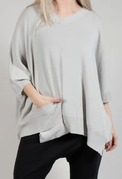 Oversized Sweater with Asymmetric Hem in Silver