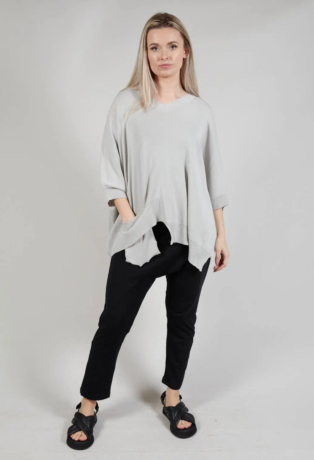 Oversized Sweater with Asymmetric Hem in Silver