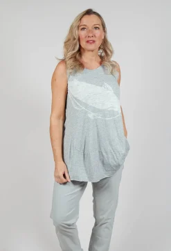 Oversized Top with High Low Hem in Grey Print