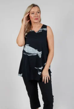 Oversized Top with High Low Hem in Black Print