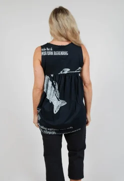 Oversized Top with High Low Hem in Black Print