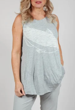 Oversized Top with High Low Hem in Grey Print