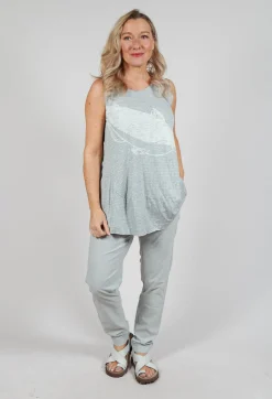 Oversized Top with High Low Hem in Grey Print