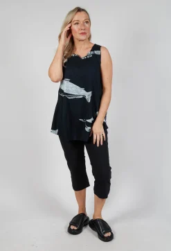 Oversized Top with High Low Hem in Black Print