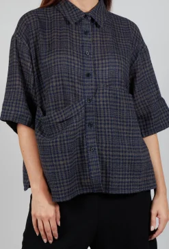 Oversized Wool Shirt in Blue Check