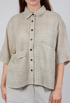 Oversized Wool Shirt in Beige Check