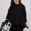 Overszied Dipped Hem Top in Black
