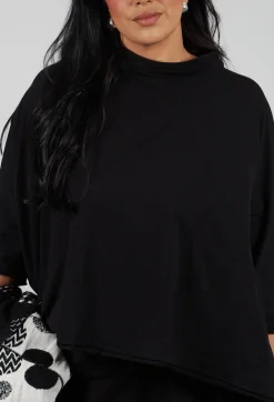 Overszied Dipped Hem Top in Black