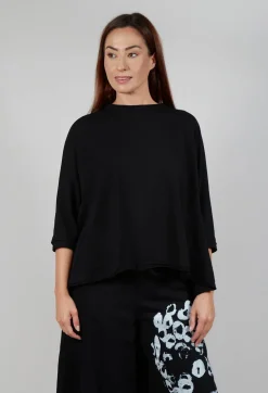 Overszied Dipped Hem Top in Black