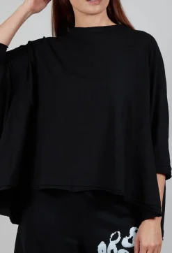 Overszied Dipped Hem Top in Black