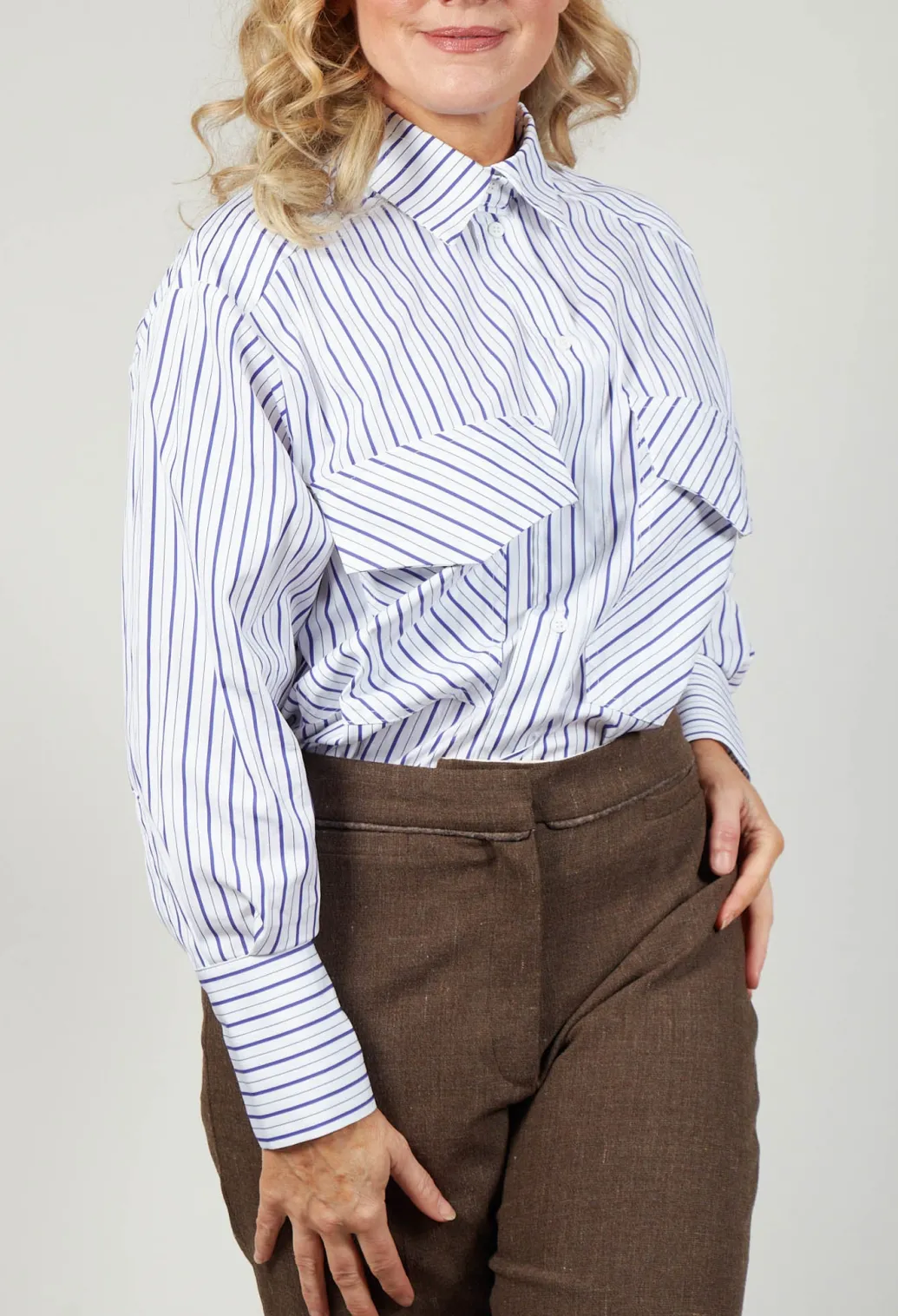 Oxford Striped Shirt with Statement Pockets in Violet