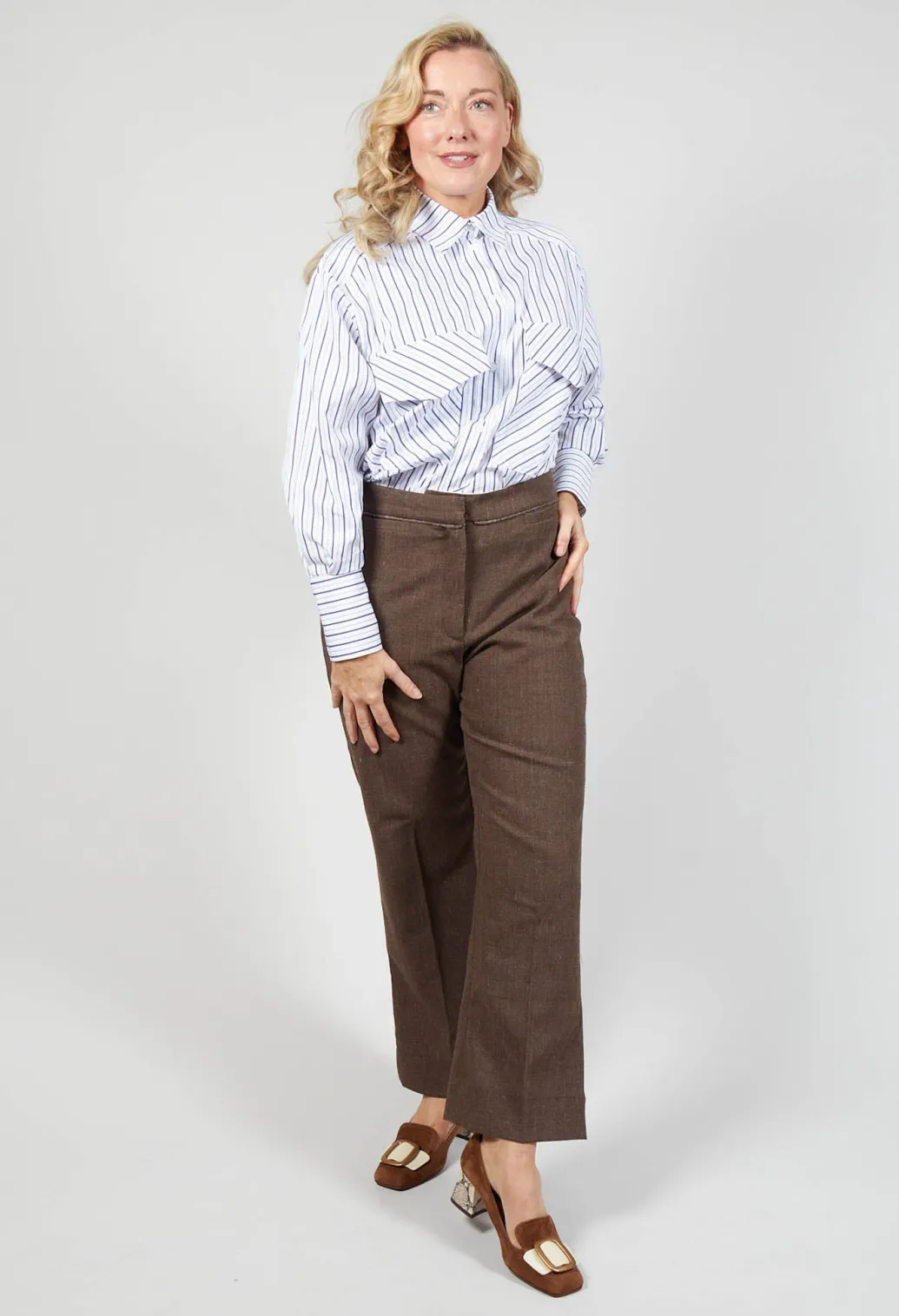 Oxford Striped Shirt with Statement Pockets in Violet