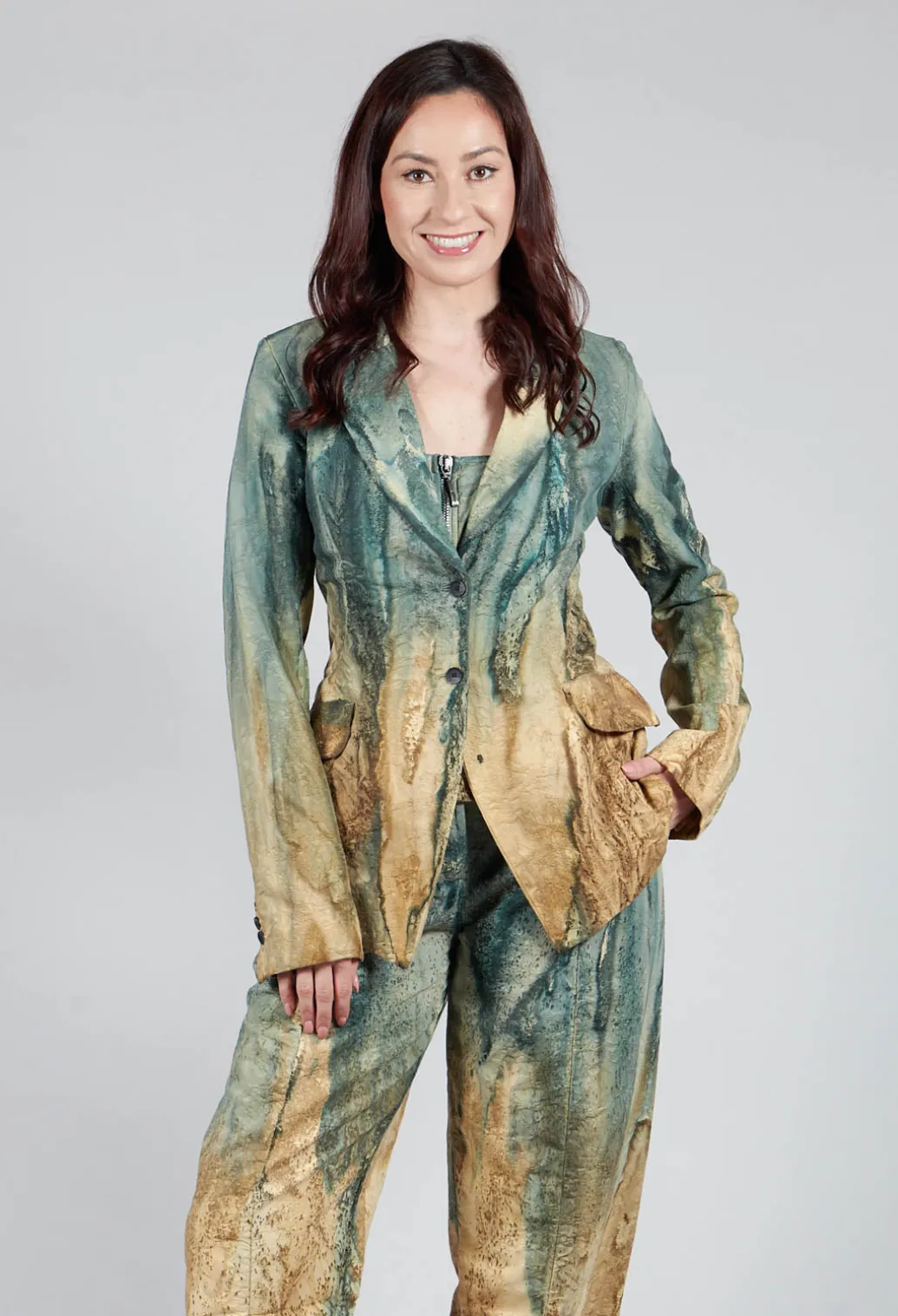 Padded Pattern Blazer in Petrol and Tea