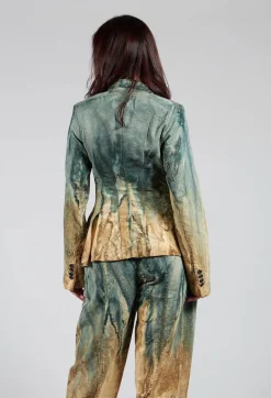 Padded Pattern Blazer in Petrol and Tea