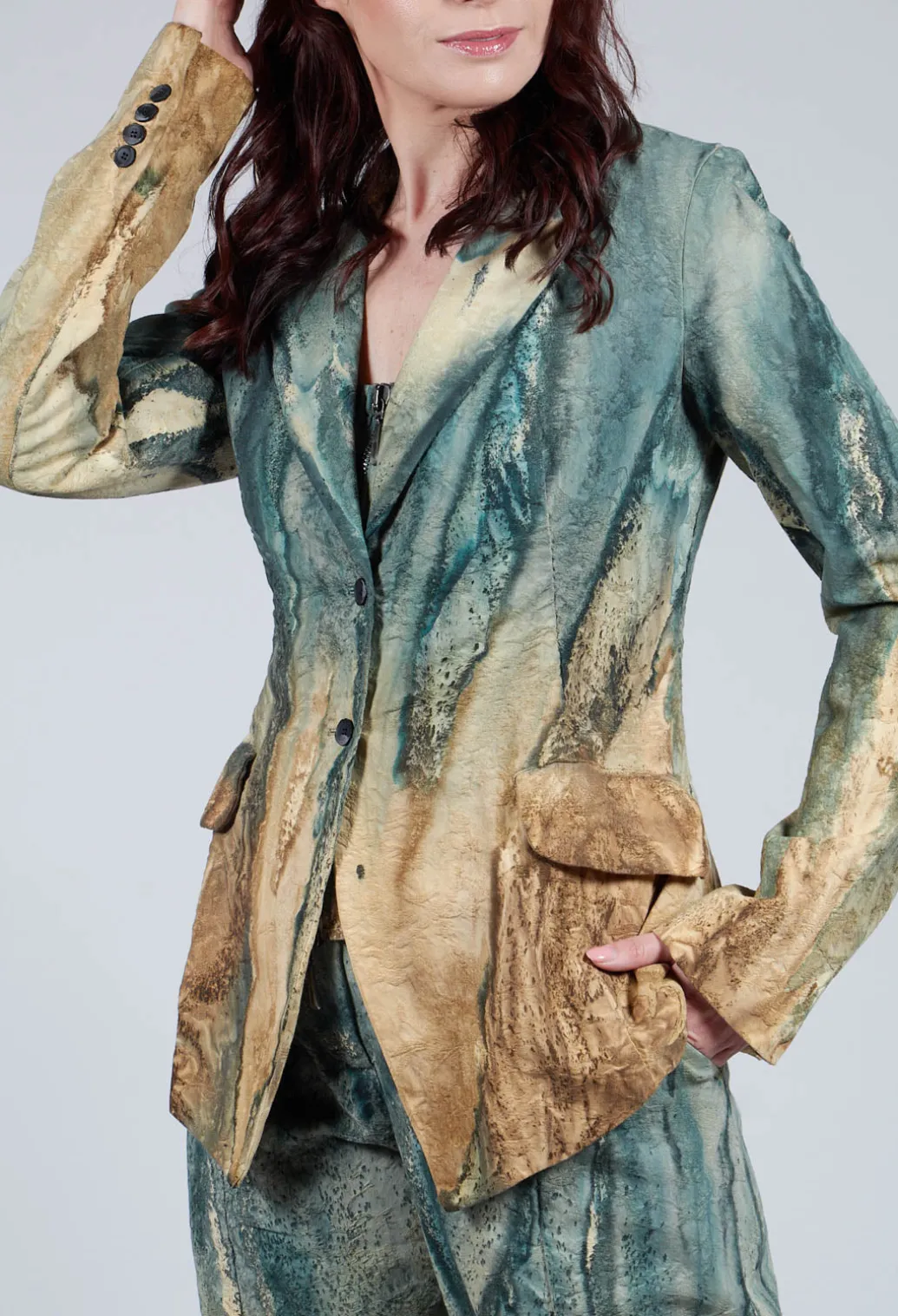 Padded Pattern Blazer in Petrol and Tea