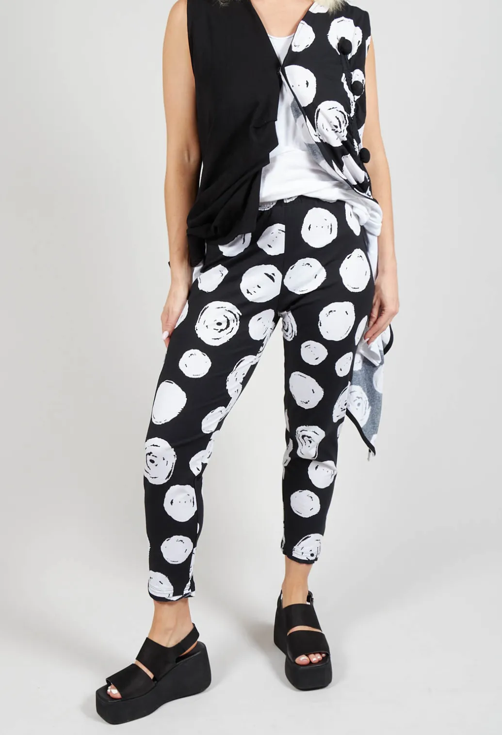 Paint Polka Dot Print Leggings in Black