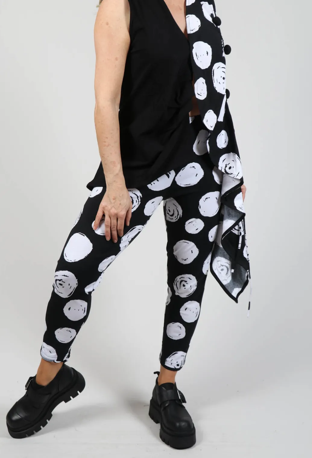 Paint Polka Dot Print Leggings in Black
