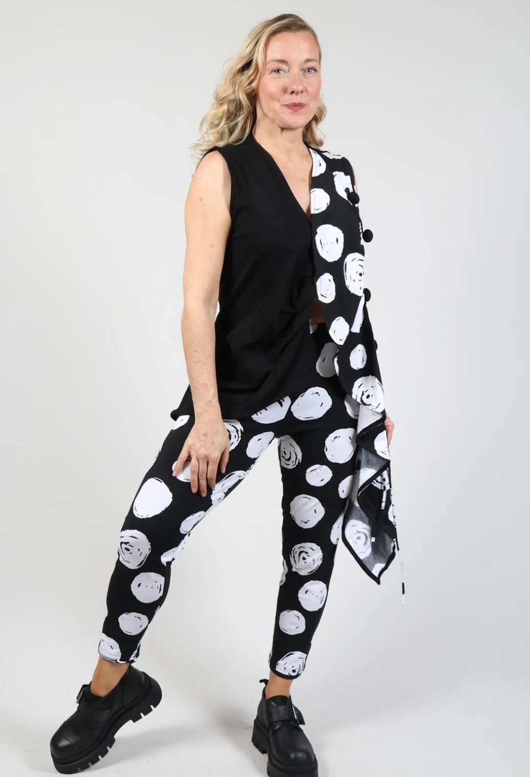 Paint Polka Dot Print Leggings in Black