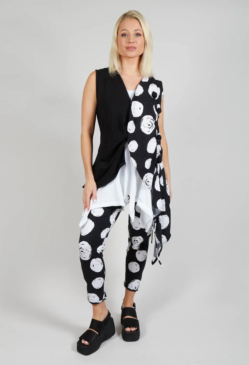 Paint Polka Dot Print Waistcoat in Black