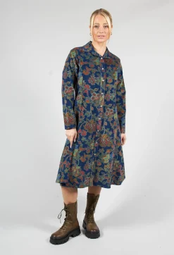 Paisley Print Cord Knee Length Top in Navy