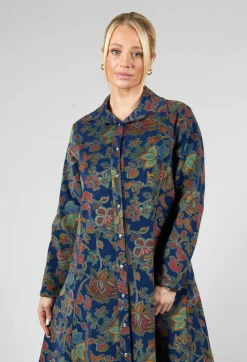 Paisley Print Cord Knee Length Top in Navy