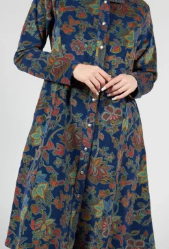 Paisley Print Cord Knee Length Top in Navy