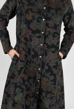 Paisley Print Cord Knee Length Top in Black