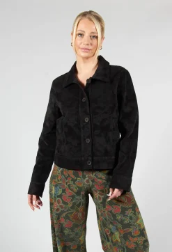 Paisley Print Short Cord Jacket in Black