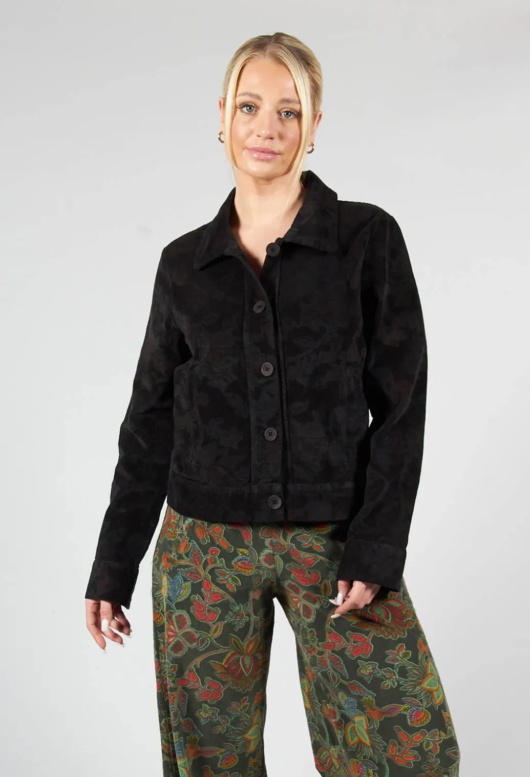 Paisley Print Short Cord Jacket in Black