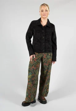 Paisley Print Short Cord Jacket in Black