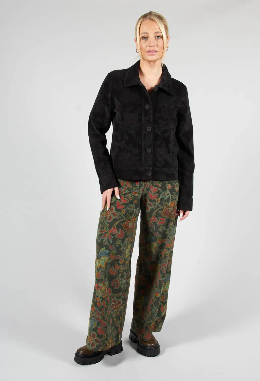 Paisley Print Short Cord Jacket in Black