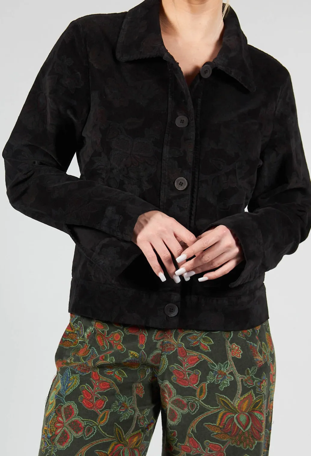 Paisley Print Short Cord Jacket in Black