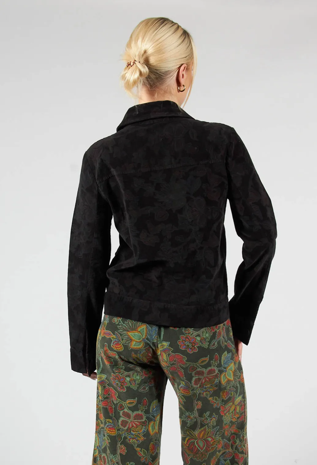 Paisley Print Short Cord Jacket in Black