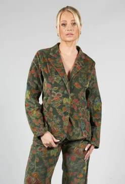 Paisley Print Velvet Blazer in Moss